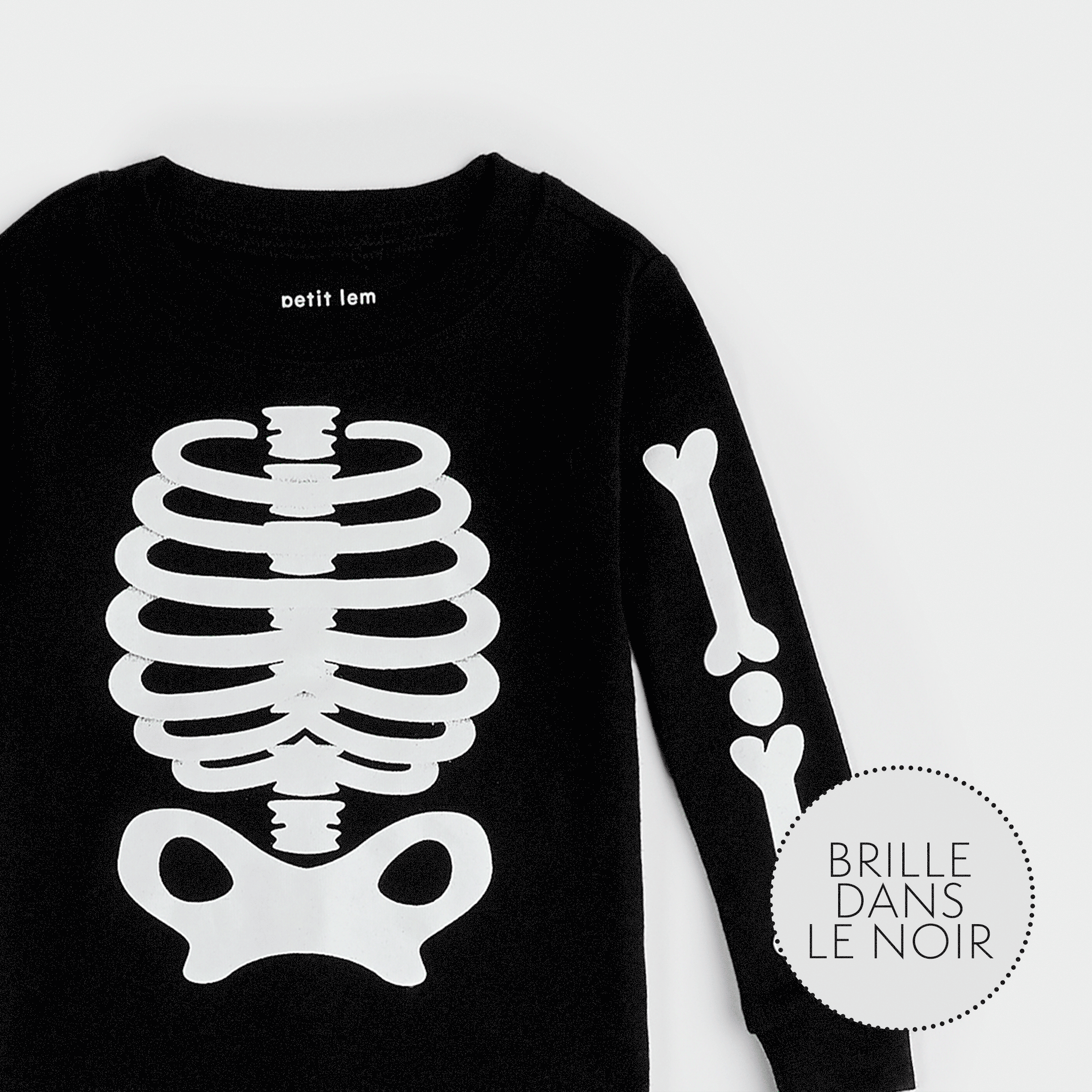 Ensemble pyjama noir a imprimes de squelettes phosphorescent petitlem FR