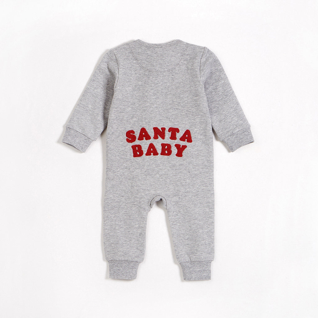 Santa Baby on Heather Grey Fleece Playsuit img-2